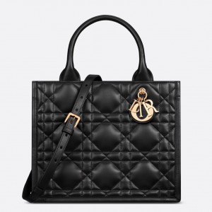 Dior Small Book Tote Bag with Strap in Black Macrocannage Calfskin