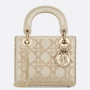 Dior Lady Dior Mini Bag In Metallic Lambskin with Beaded Embroidery