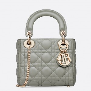 Dior Lady Dior Mini Bag with Chain in Grey Cannage Lambskin