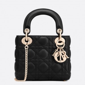 Dior Lady Dior Mini Bag with Chain in Black Cannage Lambskin