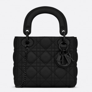 Dior Lady Dior Mini Chain Bag In Black Ultramatte Calfskin