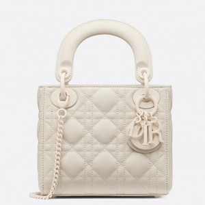 Dior Lady Dior Mini Chain Bag In White Ultramatte Calfskin