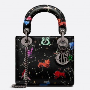Dior Lady Dior Mini Bag in Black Calfskin with Pixel Zodiac Print