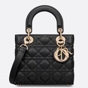 Dior Small Lady Dior Bag in Black Grained Cannage Calfskin