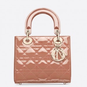 Dior Small Lady Dior Bag In Powder Patent Cannage Calfskin