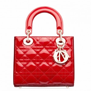 Dior Small Lady Dior Bag In Red Patent Cannage Calfskin