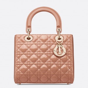 Dior Lady Dior Medium Bag in Blush Patent Cannage Calfskin