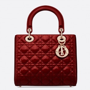 Dior Lady Dior Medium Bag in Red Patent Cannage Calfskin