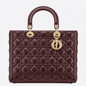 Dior Lady Dior Large Bag in Bordeaux Cannage Lambskin