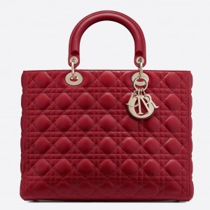 Dior Lady Dior Large Bag in Red Cannage Lambskin