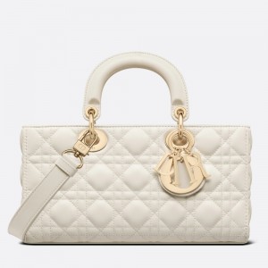 Dior Lady D-Joy Medium Bag In White Cannage Lambskin