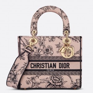 Dior Lady D-Lite Medium Bag In Powder Jardin Botanique Embroidery