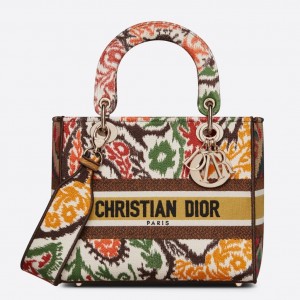 Dior Lady D-Lite Medium Bag In Yellow Dior Paisley Embroidery