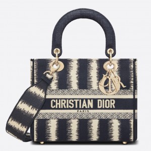 Dior Lady D-Lite Medium Bag In Blue D-Stripes Embroidery