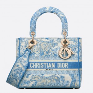 Dior Lady D-Lite Medium Bag In Blue Toile de Jouy Canvas