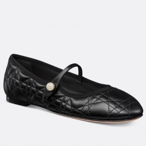Dior Ballerina Strap Flats in Black Quilted Cannage Calfskin