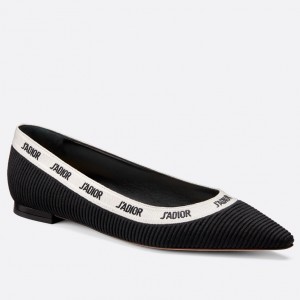 Dior J'Adior Embroidered Ballet Flats In Black Technical Canvas