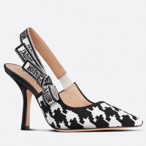 Dior J'Adior Slingback 100mm Pumps In Black Houndstooth Embroidery