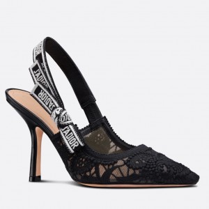 Dior J'Adior Slingback Pumps 100mm In Black Macrame Cotton