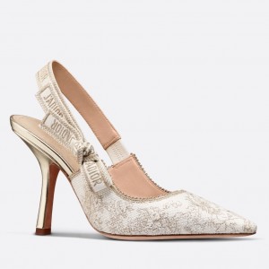 Dior J'Adior Slingback Pumps 100mm In Gold Toile de Jouy Cotton