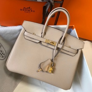 Hermes Birkin 25cm Bag in Beige Clemence Leather with GHW