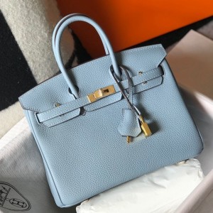 Hermes Birkin 25cm Bag in Blue Lin Clemence Leather with GHW