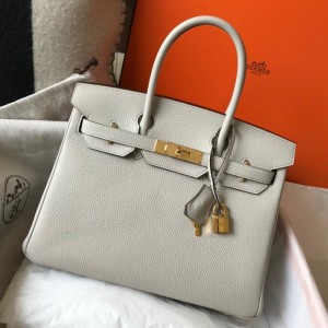 Hermes Birkin 25cm Bag in Pearl Grey Clemence Leather with GHW
