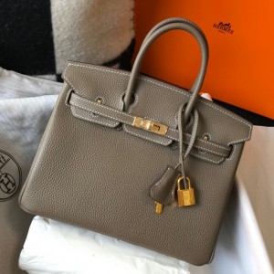 Hermes Birkin 25cm Bag in Taupe Clemence Leather with GHW