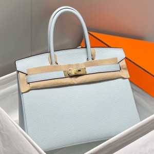 Hermes Birkin 30cm Bag in Blue Brume Clemence Leather with GHW