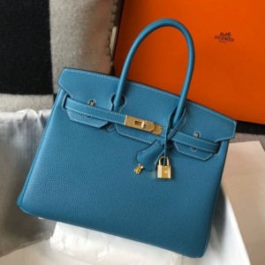 Hermes Birkin 30cm Bag in Blue Jean Clemence Leather with GHW