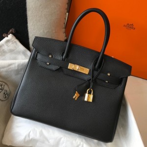 Hermes Birkin 30cm Bag in Black Clemence Leather with GHW
