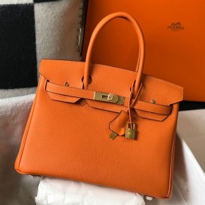 Hermes Birkin 30cm Bag in Orange Clemence Leather with GHW