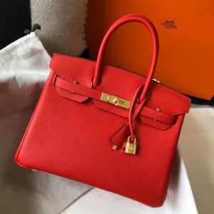 Hermes Birkin 30cm Bag in Red Clemence Leather with GHW