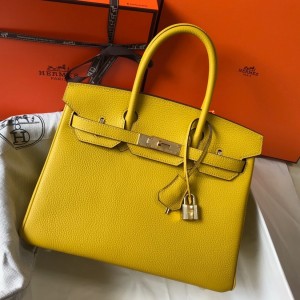 Hermes Birkin 30cm Bag in Yellow Clemence Leather with GHW