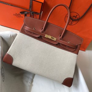 Hermes Birkin 35cm Bag In Canvas With Barenia Leather