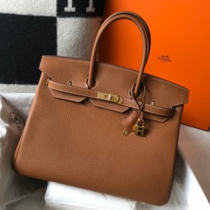 Hermes Birkin 35cm Bag in Gold Clemence Leather with GHW