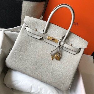 Hermes Birkin 35cm Bag in Pearl Grey Clemence Leather with GHW