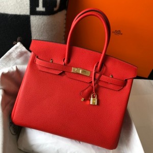 Hermes Birkin 35cm Bag in Red Clemence Leather with GHW