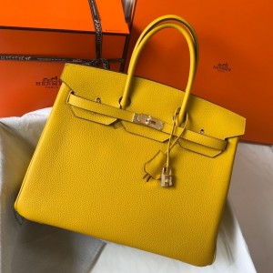 Hermes Birkin 35cm Bag in Yellow Clemence Leather with GHW