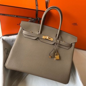 Hermes Birkin 35cm Bag in Tourterelle Clemence Leather with GHW