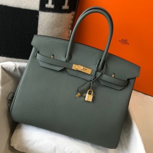 Hermes Birkin 35cm Bag in Vert Amande Clemence Leather with GHW