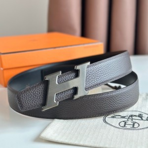 Hermes H Speed Reversible Belt 32MM in Chocolate Clemence Leather