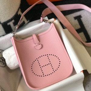 Hermes Mini Evelyne 16 Amazone Bag in Pink Clemence Leather