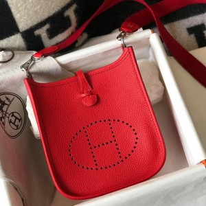 Hermes Mini Evelyne 16 Amazone Bag in Red Clemence Leather
