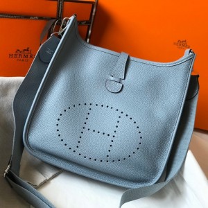 Hermes Evelyne III 29 Bag in Blue Lin Clemence Leather