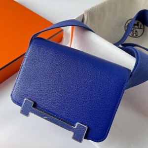 Hermes Geta Handmade Bag In Blue Electric Chevre Mysore Leather