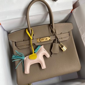 Hermes Birkin 30 Retourne Handmade Bag In Gris Tourterelle Clemence Leather