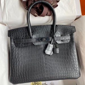 Hermes Birkin 30 Handmade Bag In Black Crocodile Niloticus Matte Skin