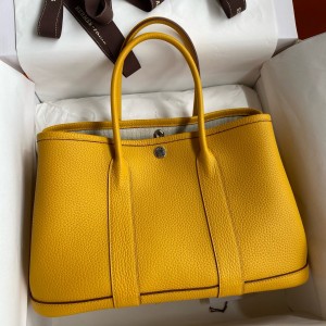 Hermes Garden Party 30 Handmade Bag in Jaune Ambre Clemence Leather