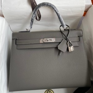 Hermes Kelly Sellier 32cm Handmade Bag In Etain Epsom Calfskin